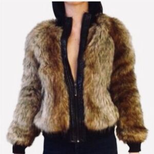 Vertigo Tan Faux black Trim Full Zipper Coat-jacket size large